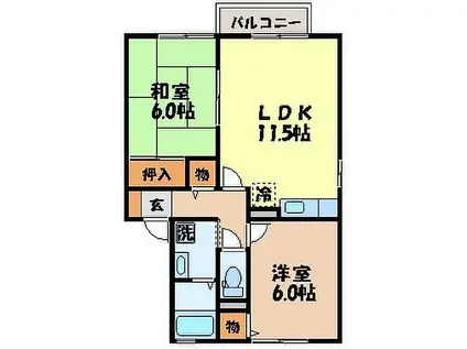 サンライズヒル福田A棟(2LDK/2階)の間取り写真