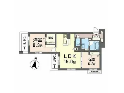 広島電鉄宮島線 佐伯区役所前駅 徒歩9分 3階建 築1年(2LDK/3階)の間取り写真