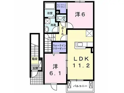 JR芸備線 井原市駅 徒歩5分 2階建 築11年(2LDK/2階)の間取り写真