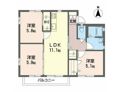 JR山陽本線 向洋駅 徒歩33分 2階建 築29年(3LDK/2階)の間取り写真