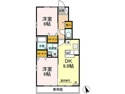 広島電鉄宮島線 修大協創中高前駅 徒歩8分 2階建 築17年(2DK/1階)の間取り写真