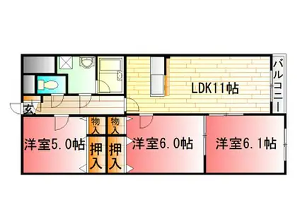 JR可部線 可部駅 徒歩12分 3階建 築24年(3LDK/2階)の間取り写真