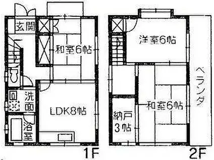 JR山陽本線 東福山駅 徒歩47分 2階建 築22年(3SDK)の間取り写真