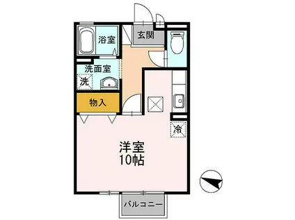岩輝ハイツ ニ号館(ワンルーム/2階)の間取り写真