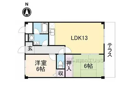 JR片町線(学研都市線) 忍ケ丘駅 徒歩24分 3階建 築30年(2LDK/1階)の間取り写真