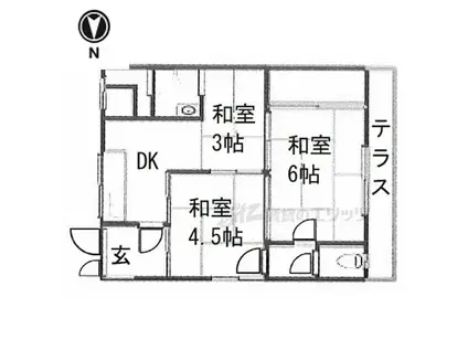 近鉄橿原線 筒井駅(奈良) 徒歩10分 2階建 築54年(3DK/1階)の間取り写真