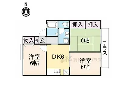 近鉄御所線 近鉄新庄駅 徒歩11分 2階建 築29年(3DK/1階)の間取り写真
