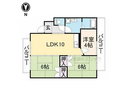 近鉄生駒線 南生駒駅 徒歩6分 3階建 築39年(3LDK/3階)の間取り写真