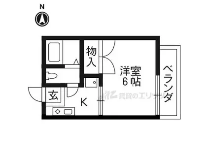 京阪本線 牧野駅 徒歩15分 2階建 築41年(1K/1階)の間取り写真