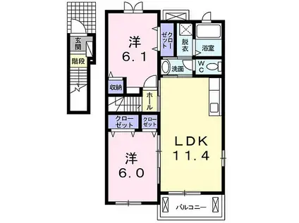 ベルメゾンB(2LDK/2階)の間取り写真