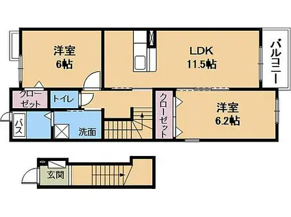 テイク・ヴィレッジ(2LDK/2階)の間取り写真