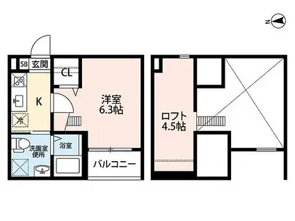 名古屋市営東山線 岩塚駅 徒歩7分 2階建 築6年(1SK/2階)の間取り写真
