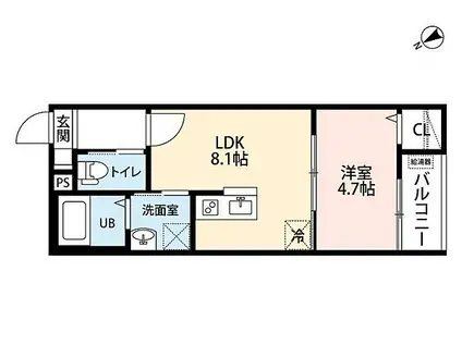 名古屋市営鶴舞線 原駅(愛知) 徒歩3分 3階建 築6年(1LDK/1階)の間取り写真