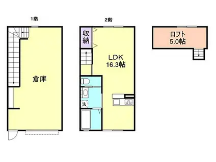 WAKANOURAシャッター付きガレージ1R(ワンルーム/1階)の間取り写真