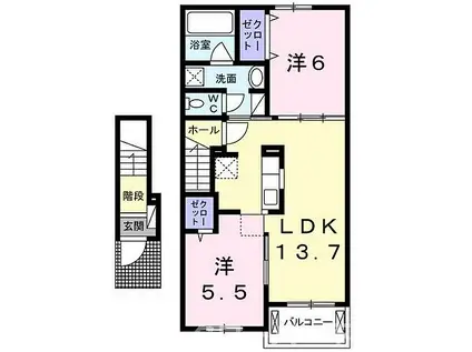 ロッソ・カロータA(2LDK/2階)の間取り写真