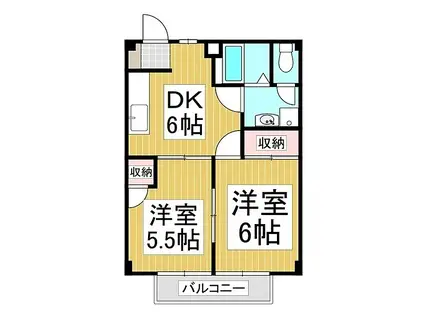 JR中央本線 茅野駅 徒歩54分 2階建 築24年(2DK/2階)の間取り写真