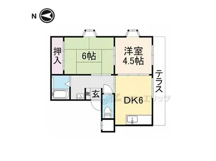 京阪本線 寝屋川市駅 徒歩25分 3階建 築30年(2DK/1階)の間取り写真