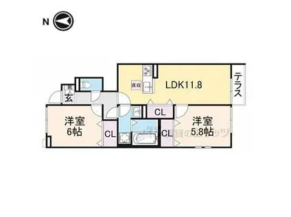 近鉄大阪線 大和高田駅 徒歩14分 2階建 築1年(2LDK/1階)の間取り写真