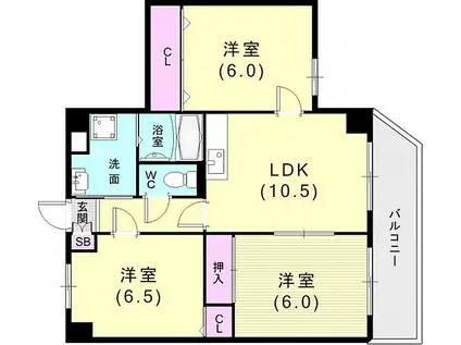 神戸高速東西線 高速長田駅 徒歩9分 8階建 築27年(3LDK/1階)の間取り写真