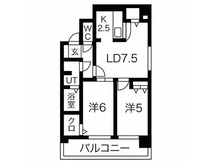 オタルベイサイドシティ8棟(2LDK/7階)の間取り写真