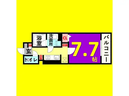 名鉄瀬戸線 森下駅(愛知) 徒歩5分 5階建 築4年(1K/4階)の間取り写真