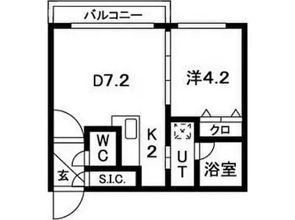 札幌市営東西線 菊水駅 徒歩4分 4階建 築14年(1DK/1階)の間取り写真