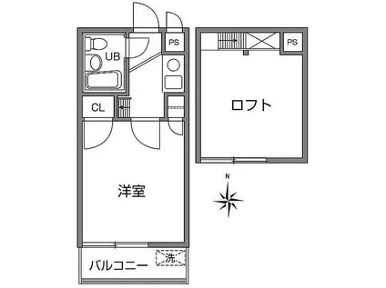 クレスト武蔵野(1K/2階)の間取り写真