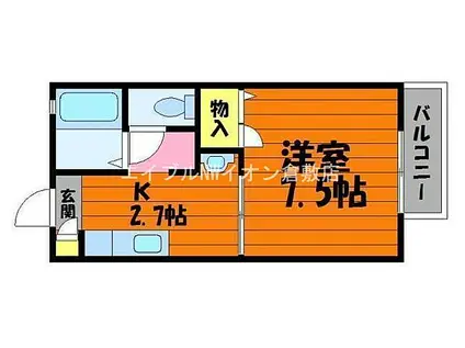 JR山陽本線 倉敷駅 徒歩9分 2階建 築28年(1K/1階)の間取り写真