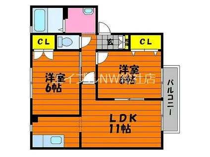 JR山陽本線 里庄駅 徒歩29分 2階建 築23年(2LDK/2階)の間取り写真