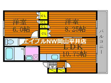 JR山陽本線 上道駅(岡山) 徒歩41分 2階建 築19年(2LDK/1階)の間取り写真