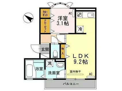 アイリスハイツ(1LDK/2階)の間取り写真