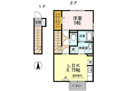 D-ROOM駅南(1LDK/2階)の間取り写真