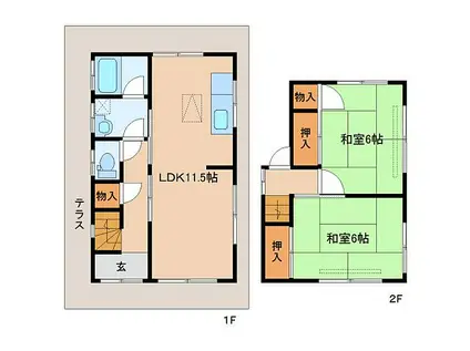 JR桜井線 京終駅 徒歩28分 2階建 築46年(2LDK)の間取り写真