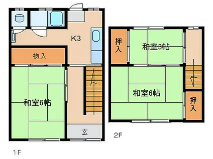 近鉄奈良線 東生駒駅 徒歩7分 2階建 築54年(3K)の間取り写真