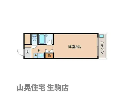 近鉄奈良線 東生駒駅 徒歩5分 5階建 築37年(1K/1階)の間取り写真