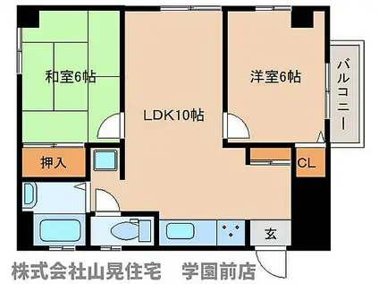 近鉄奈良線 富雄駅 徒歩1分 6階建 築44年(2LDK/4階)の間取り写真