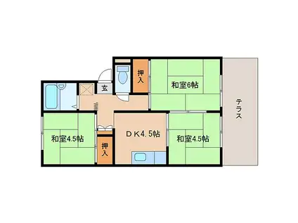 近鉄田原本線 箸尾駅 徒歩8分 2階建 築38年(3DK/1階)の間取り写真