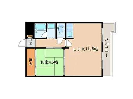 JR関西本線 王寺駅 徒歩3分 6階建 築37年(1LDK/2階)の間取り写真