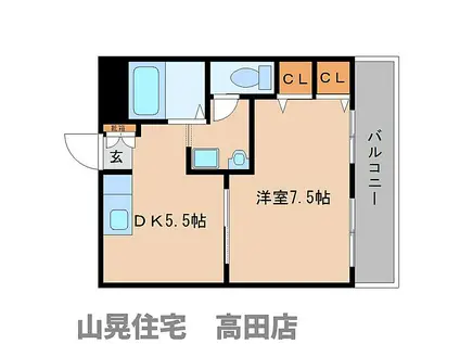 近鉄南大阪線 高田市駅 徒歩4分 6階建 築35年(1DK/5階)の間取り写真
