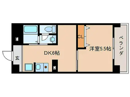 近鉄大阪線 大和高田駅 徒歩3分 5階建 築23年(1DK/4階)の間取り写真