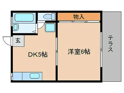 近鉄南大阪線 高田市駅 徒歩15分 2階建 築32年(1DK/1階)の間取り写真