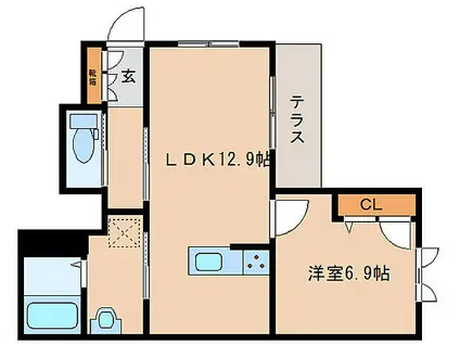 近鉄大阪線 大和高田駅 徒歩3分 2階建 築6年(1LDK/1階)の間取り写真