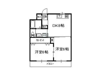 デュアルカーサ横町(2DK/6階)の間取り写真