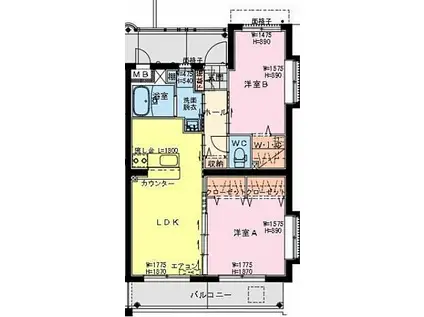 あかねヒルズ南宮崎(2LDK/4階)の間取り写真