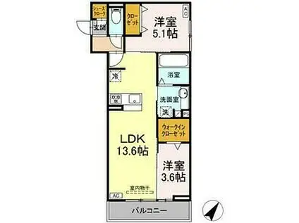 GRAND D-ROOM豊田市若林西町(2LDK/2階)の間取り写真