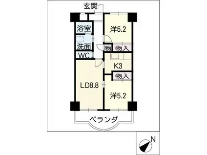 天神山マンションII号館(2LDK/7階)の間取り写真