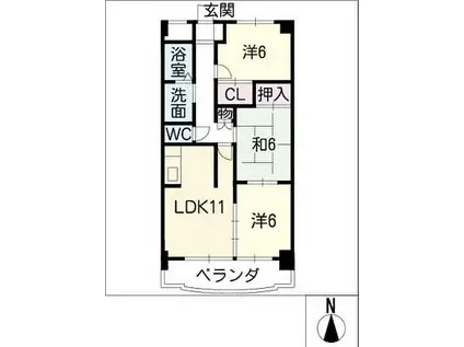 クレストパレス学園前-(3LDK/1階)の間取り写真