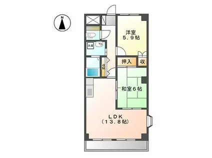 シャインヒルズ(2LDK/2階)の間取り写真