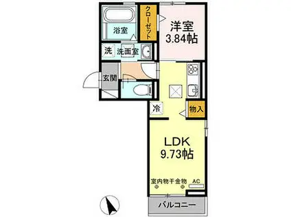 アイティーオーD-ROOM東新町 東館(1LDK/1階)の間取り写真