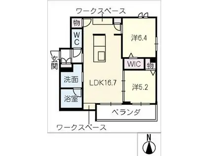 名古屋市営名城線 黒川駅(愛知) 徒歩5分 4階建 築1年(2LDK/2階)の間取り写真